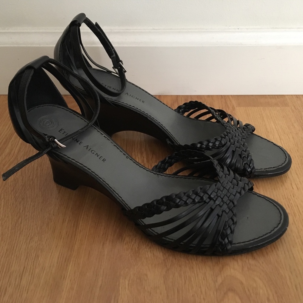 Etienne Aigner Leather Braided Sandal Heels 8
